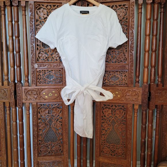 TROUVÉ White Poplin Mix Tie Waist Bustier Top - Picture 1 of 7